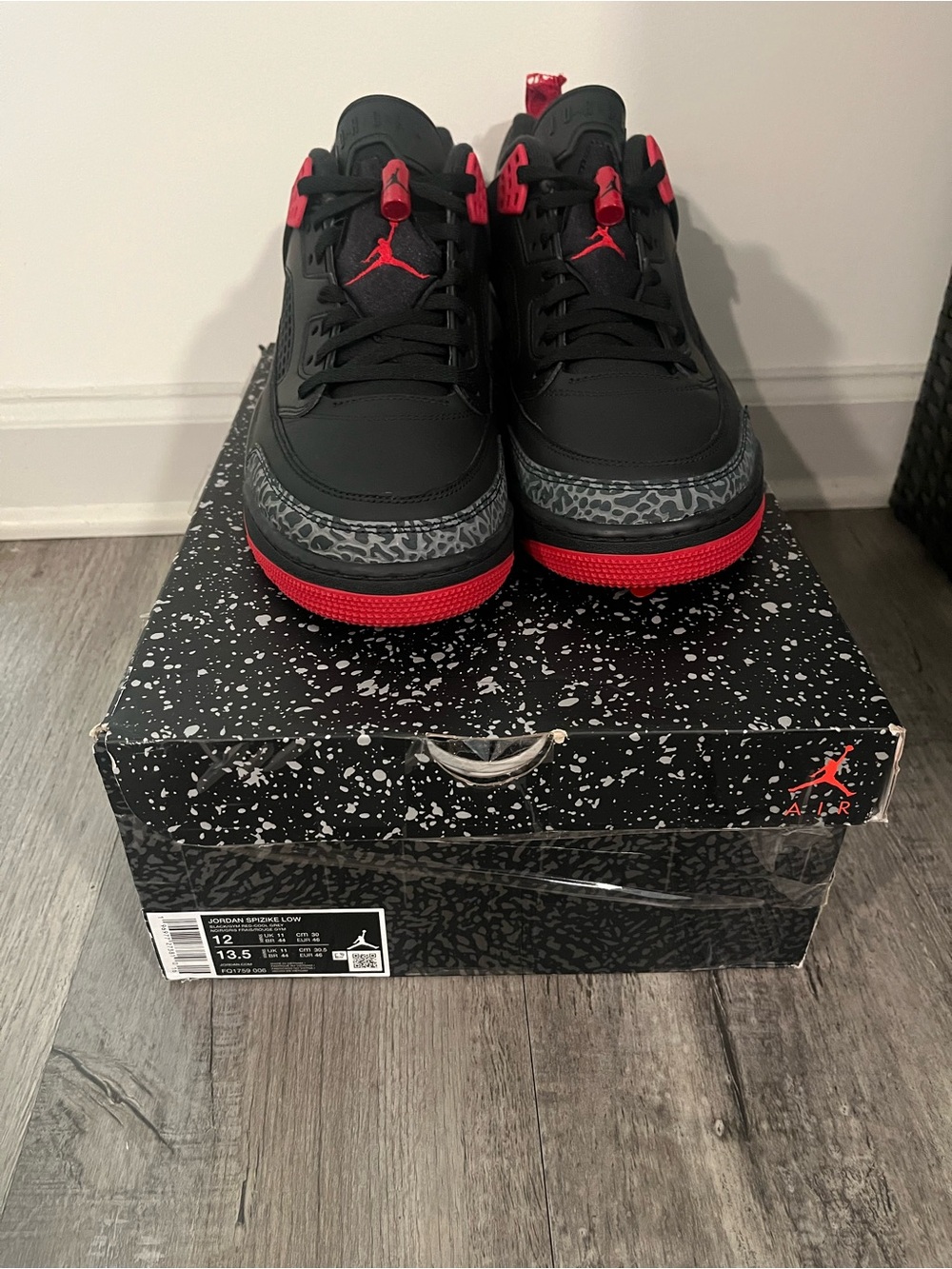Jordan Black and Red Low Top Sneakers with Elephant Print